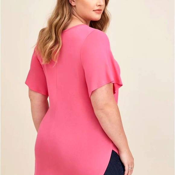 ❤NWT VINTAGE TORRID TUNIC SUPER SOFT V-NECK PINK BELL BUTTERFLY SLEEVE TEE - 2X - Picture 3 of 9